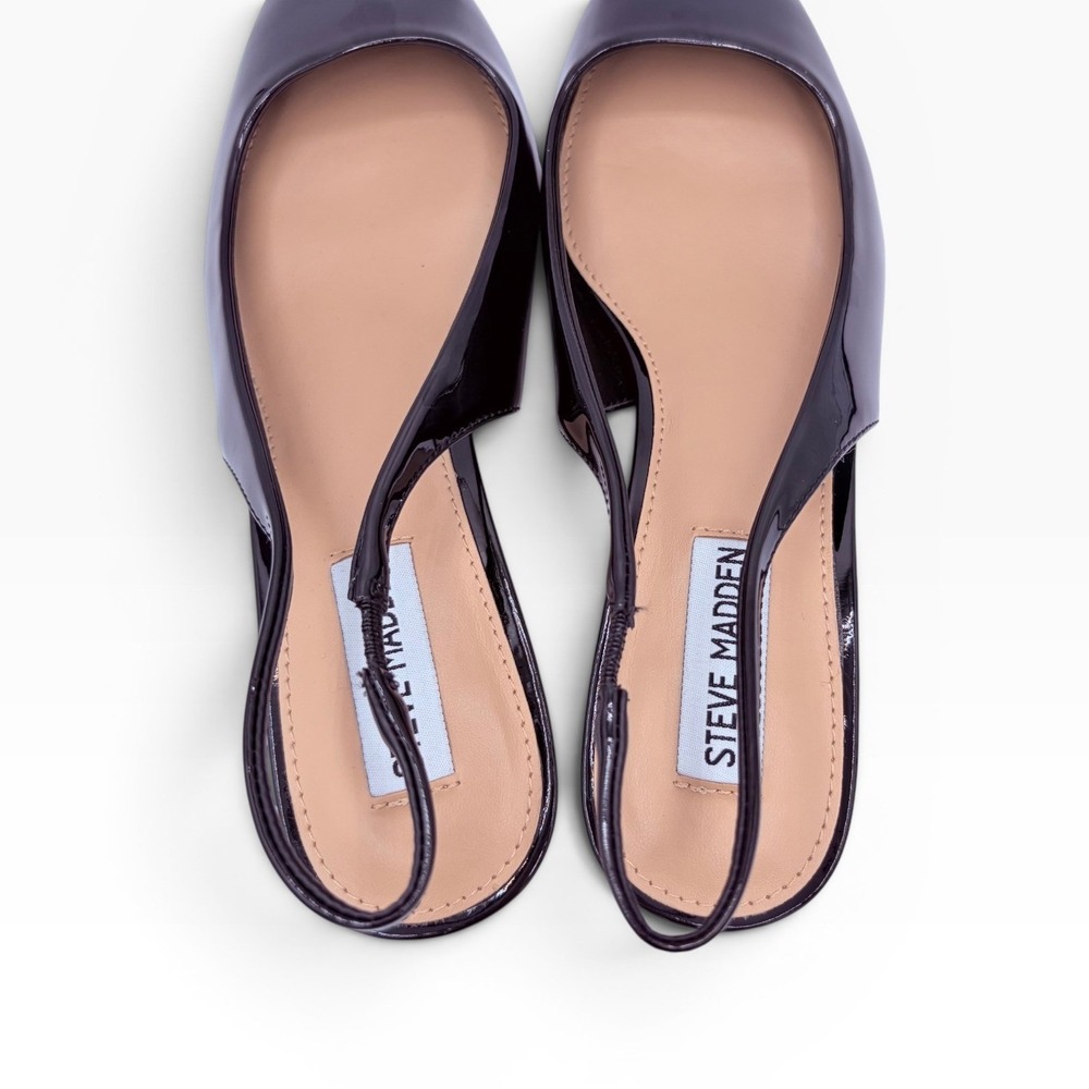 Steve Madden NWOB Kari Slingback Pump 8M Black Patent Pointed Toe Kitten Heel - Picture 5 of 8